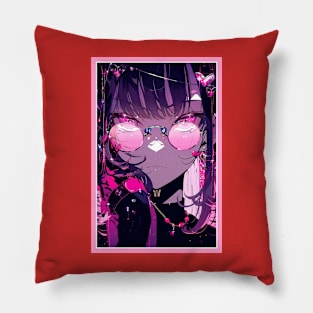 Aesthetic Anime Girl Pink Rosa Black | Quality Aesthetic Anime Design | Chibi Manga Anime Art Pillow