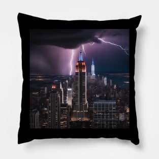 Iconic World Landmarks During A Thunderstorm : The Empire State Building New York Pillow