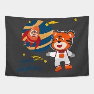 Space tiger or astronaut in a space suit with cartoon style. Tapestry