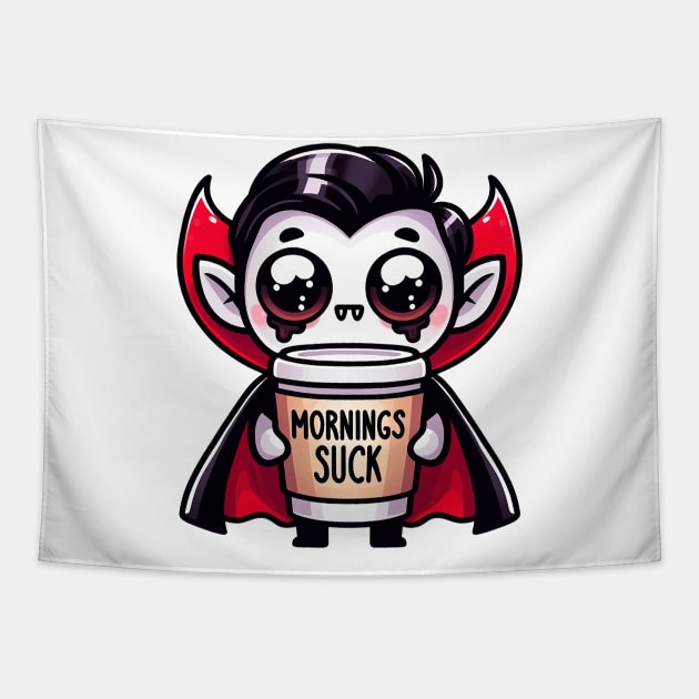 Mornings Suck Vampire Pun With Coffee Sleepy Nightshirt Tapestry by Dad and Co