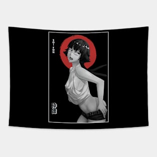 Female Shinigami Captain Simple Black Red And White Tapestry