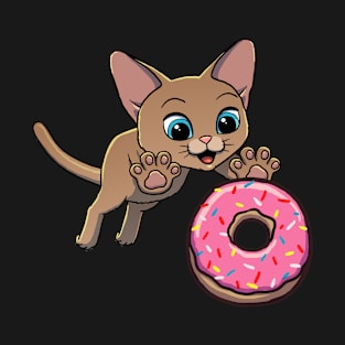 Devon Rex Cat excited to eat a donut T-Shirt