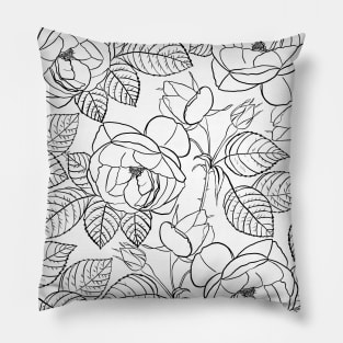 Elegant hand-drawn Roses Floral Black White Design Pillow