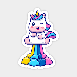 Cute Unicorn Flying With Rainbow Magnet