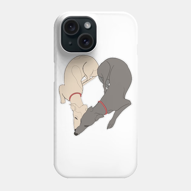 Adorable Greyhound dog design shaped in a heart with the word love inside, with a grey and a fawn greyhound with red collar details Phone Case by This Iggy Life