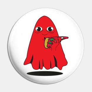 Foodie Red Ghost Eating Pizza Pin