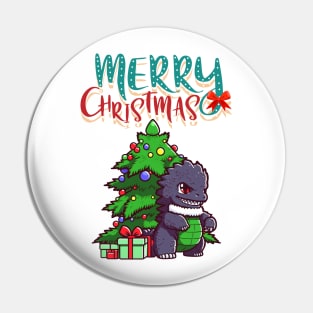 Merry Christmas Cool Monster Typographic Pin