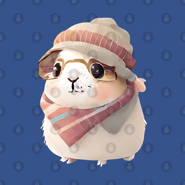 Cute Guinea Pig with Glasses and Winter Clothes by PRINT OF ANIMAL