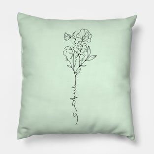 Minimalist Line Art  Sweet Pea April Birth Flower Pillow