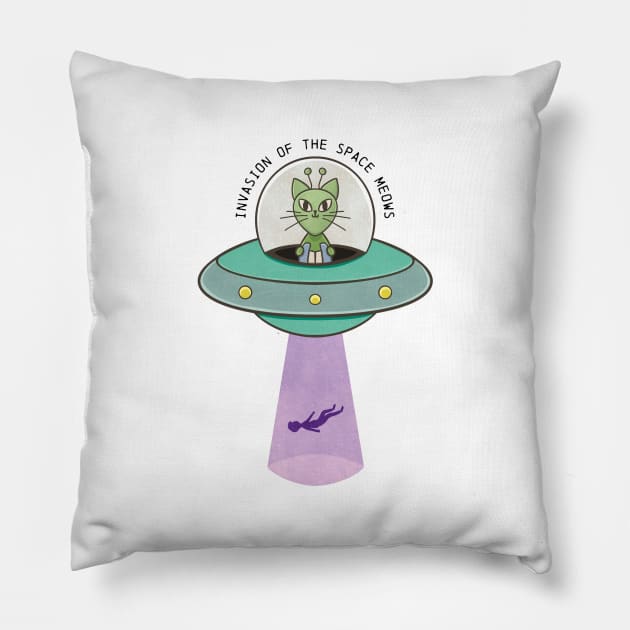 Invasion of the space meows for cat lovers and ufo enthusiast Pillow by GosiaArtGarden