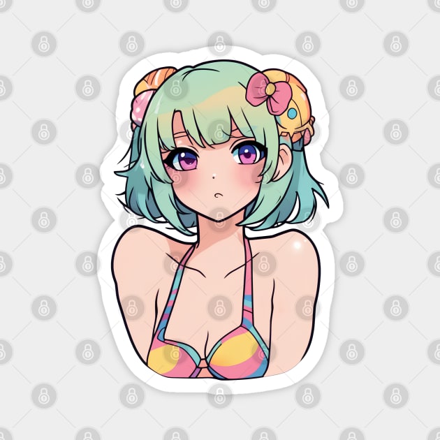 Cute anime girl in bikini Magnet by InkPulse