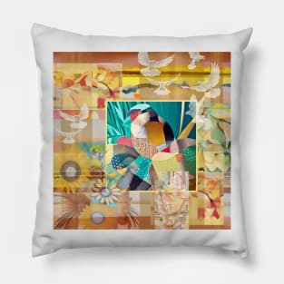 Textured Bird Digital Collage Pillow