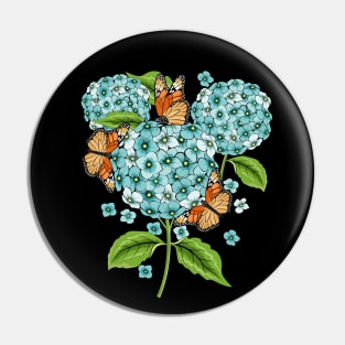 Blue Hydrangea And Butterfly Art Pin