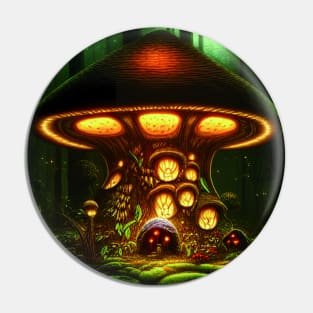 Magical Big Cottage Mushroom House with Lights in Forest with High Trees, Mushroom Aesthetic Pin