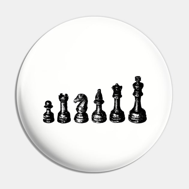 Chess Pieces Vintage Illustration Pin by softbluehum