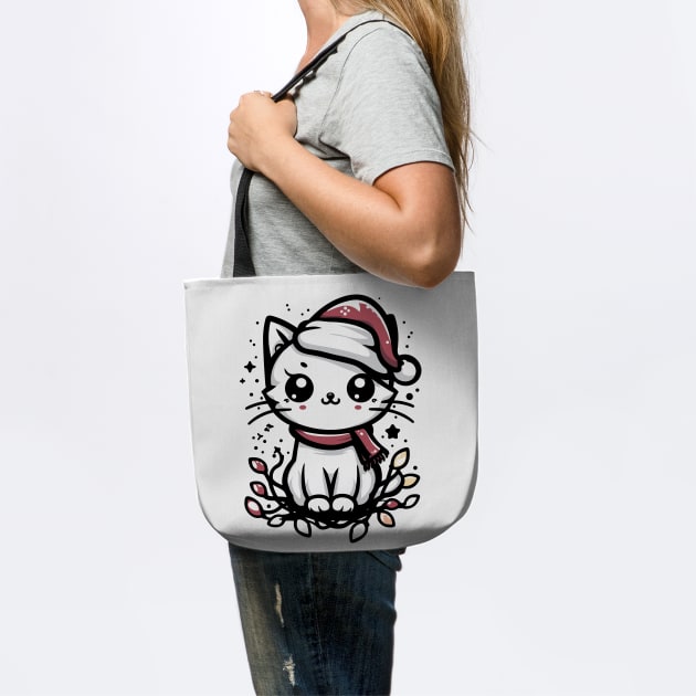 Cute Christmas Cat Santa Hat Christmas Lights Adorable by Frank Ring