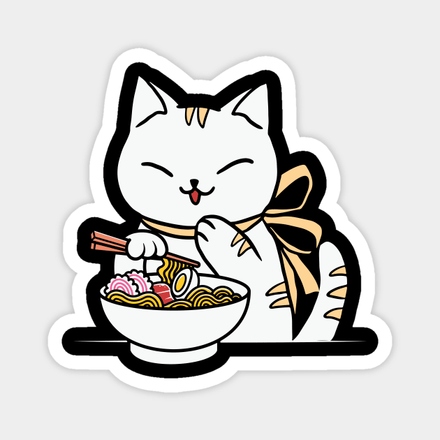 Anime cat eating ramen Magnet by Sabahmd