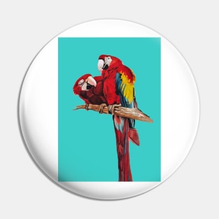 Red Macaw Parrot Watercolor Painting on Aqua Pin