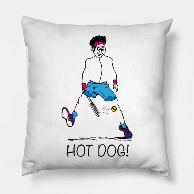 Tennis player hitting ball behind legs Pillow by dizzycat-biz