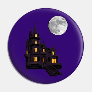 Haunted house with full moon Pin