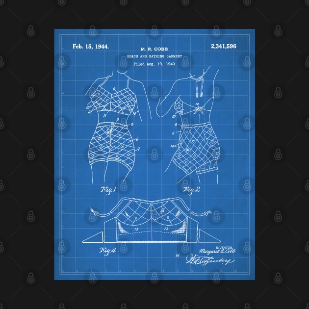 Two Piece Bathing Suit Patent - Fashion Designer Beach House Art - Blueprint by patentpress