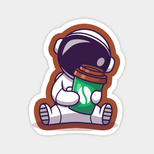 Cute Astronaut Holding Coffee Cup Magnet