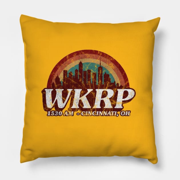 WKRP - Authentic Distressed Style Pillow by offsetvinylfilm