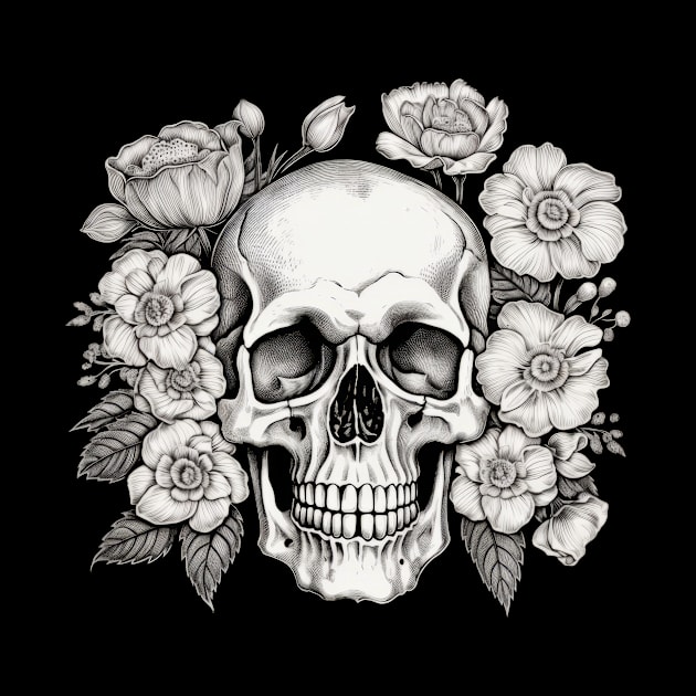 Skull with flowers by Merchgard