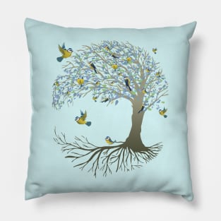 Tree of life bluetit birds in it Pillow