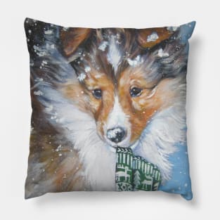 Shetland Sheepdog Christmas Fine Art Painting Pillow