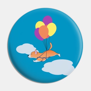 Happy Corgi Flying on Bundle of Balloons Pin