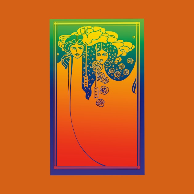 Art Nouveau Ladies (orange on blue/green) by Soth Studio