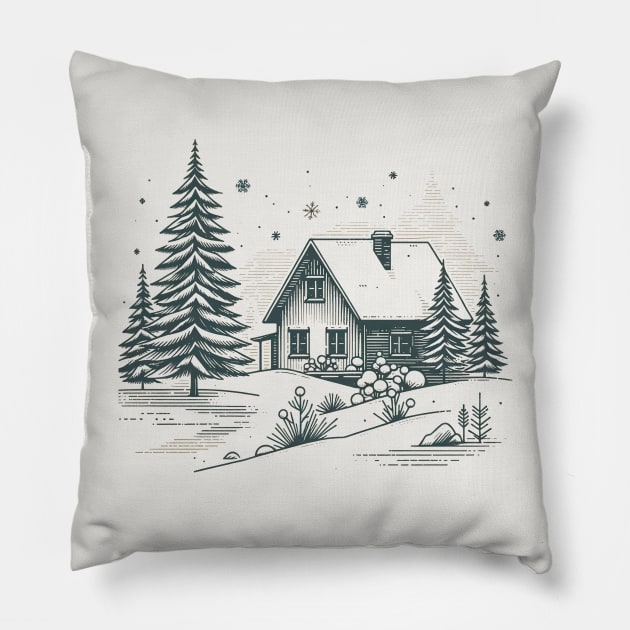 White Christmas: Vintage Musical Christmas Scene Pillow by Retro Travel Design