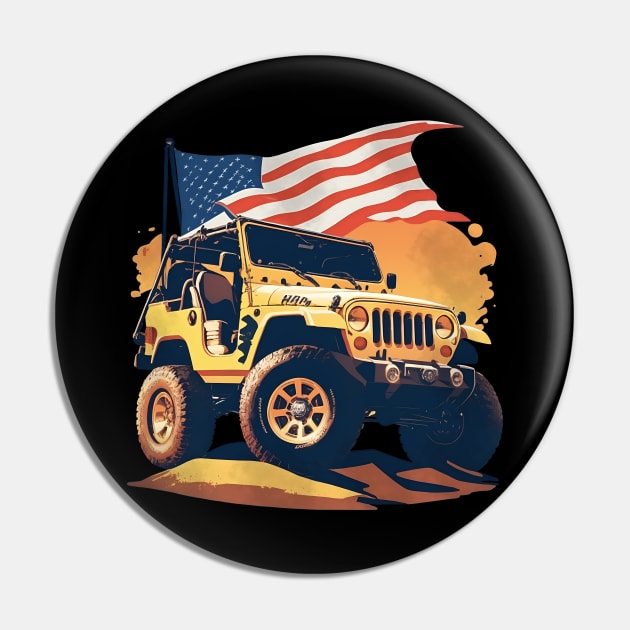 Vintage Summer 4th of July Jeep Beach Sunset car Pin by 8 Fists of Tees