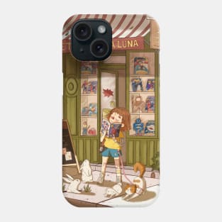 Luna at Comic book store with cat Phone Case