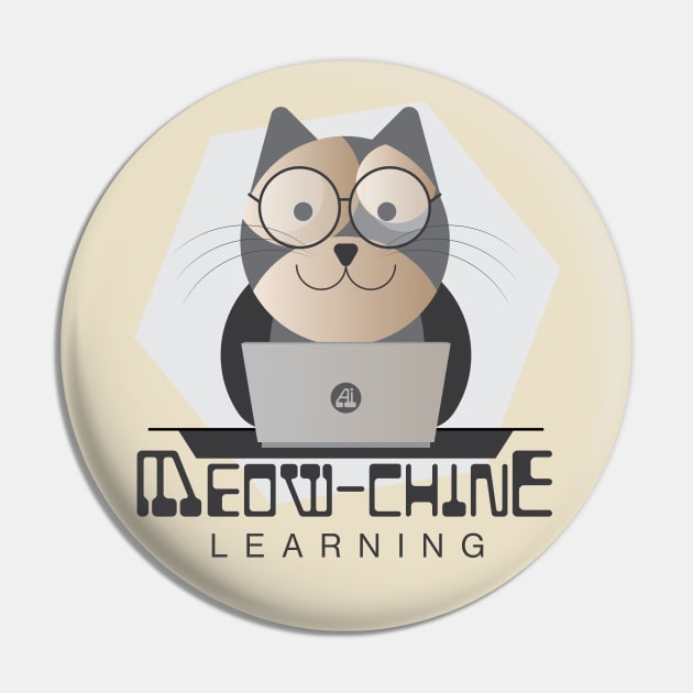 Meow-chine Learning, Brown Cat With Laptop Pin by iamKaye