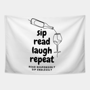 sip, read, laugh, repeat - book club funny design Tapestry