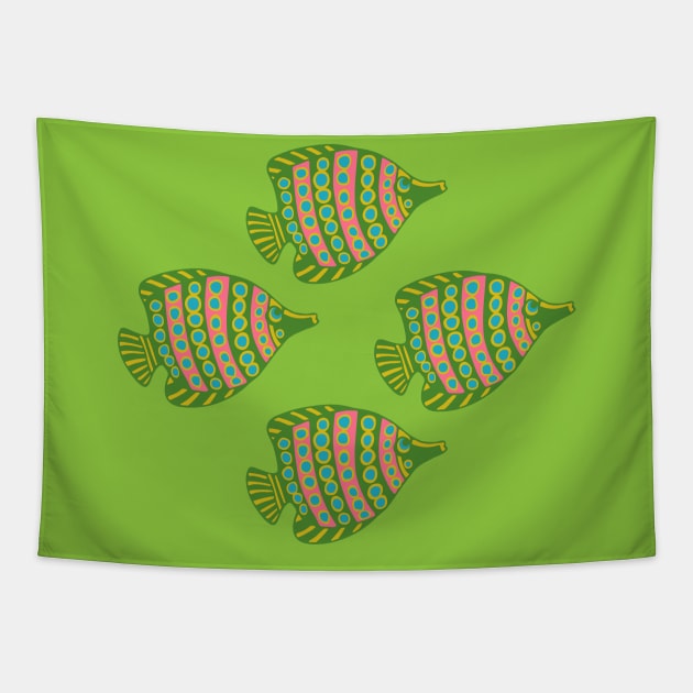 ANGLED ANGELS Tropical Angel Fish Spotted Undersea Ocean Sea Creatures in Green Pink Blue Yellow - UnBlink Studio by Jackie Tahara Tapestry by UnBlink Studio by Jackie Tahara