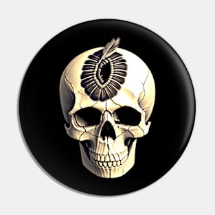 skull with feathers Pin