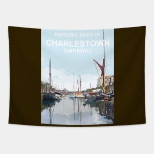 Historic Port Charlestown Cornwall.  Cornish gift Kernow Travel location poster, St Austell Tapestry