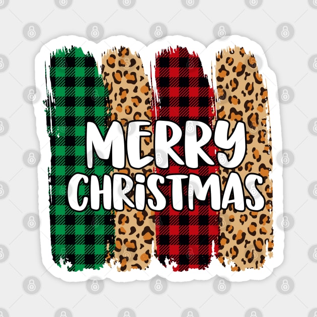 Merry Christmas Leopard Buffalo Plaid Magnet by Peach Lily Rainbow