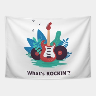 Electric guitar, vinyl record and floral motives - rocking Tapestry