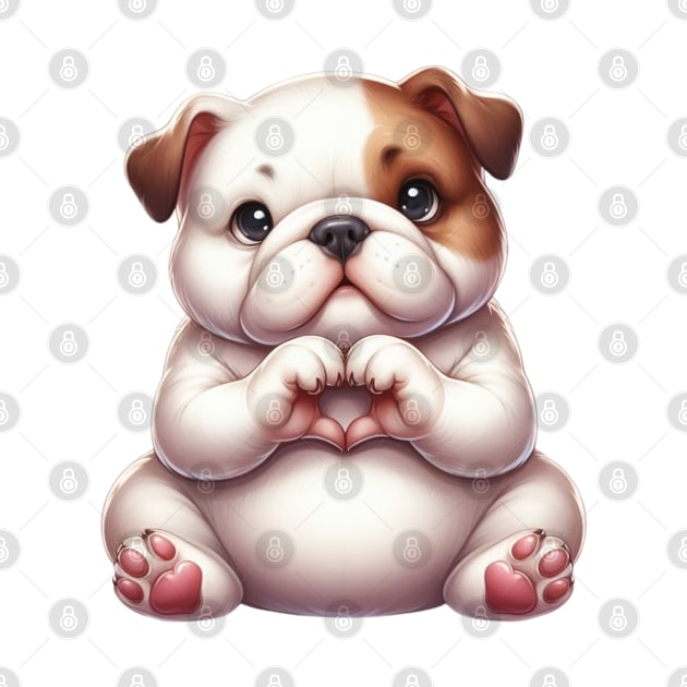 Valentine Bulldog Giving Heart Hand Sign by Chromatic Fusion Studio