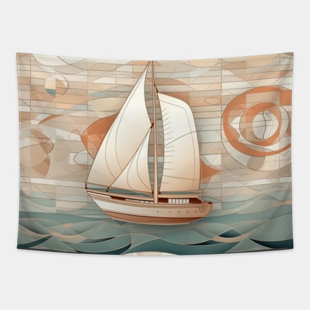 A Sailboat on a Tile Tapestry by Studio Red Koala