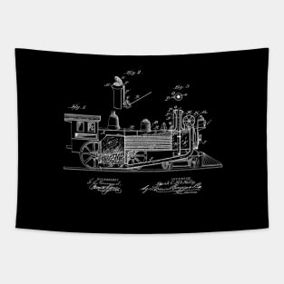 smoke consuming locomotive Vintage Patent Drawing Tapestry