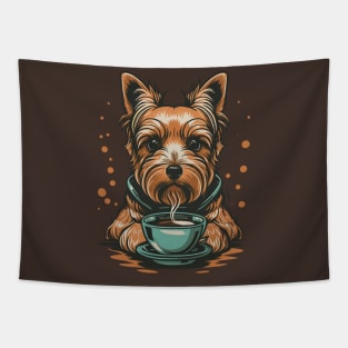 Yorkshire Terrier Drinking Coffee Tapestry