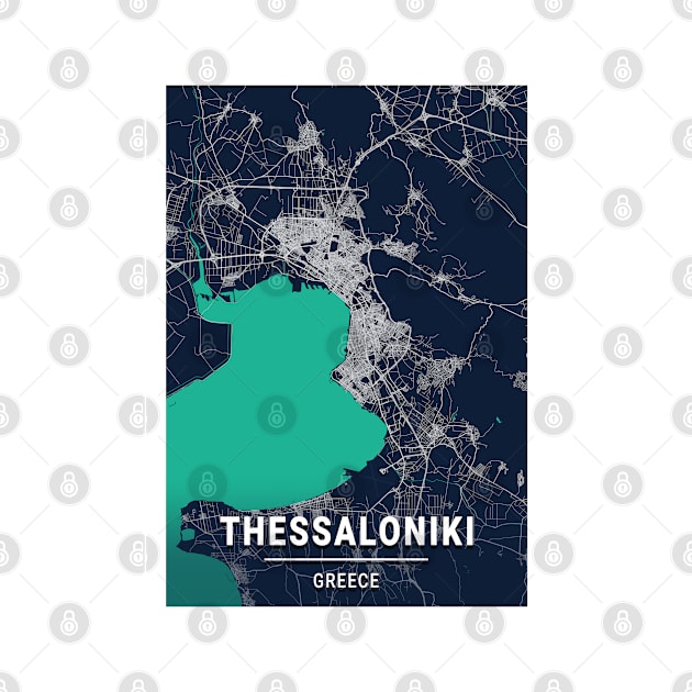 Thessaloniki Blue Dark Color City Map by tienstencil