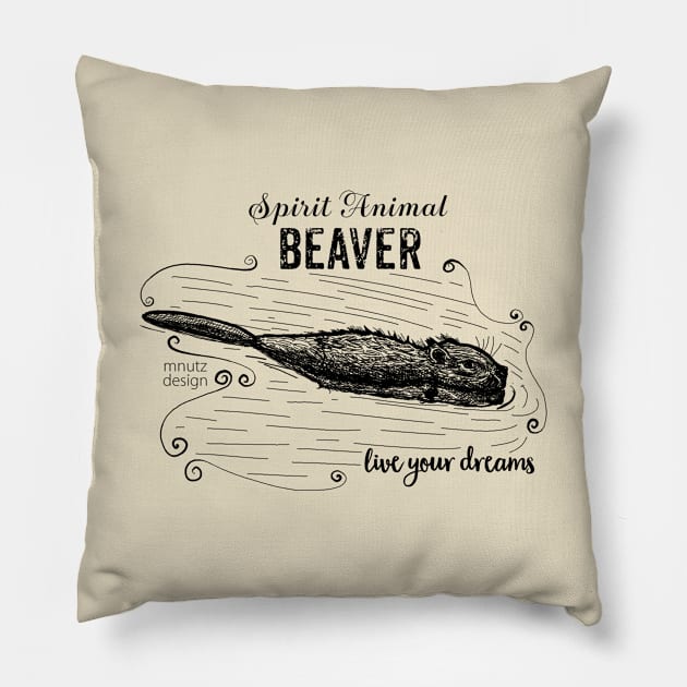 Spirit animal Beaver black Pillow by mnutz