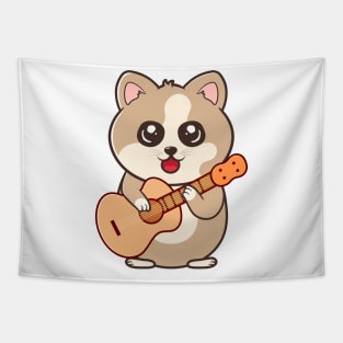 Cute Cat Playing Acoustic Guitar Cartoon Tapestry