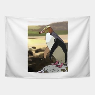 Yellow Eyed Penguin on a Bluff Tapestry